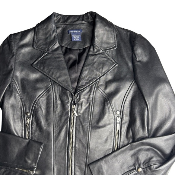 BOSTON PROPER | Genuine Leather Moto Jacket | Black | Size 14 - Picture 2 of 8